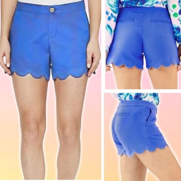 LILLY PULITZER Buttercup Scalloped Shorts Sz 2 Washed Blue - Picture 1 of 6